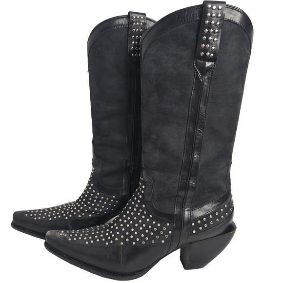 Donald J. Pliner Western Couture Boots Black Silver Studded 8M Cowgirl Leather - Picture 4 of 12